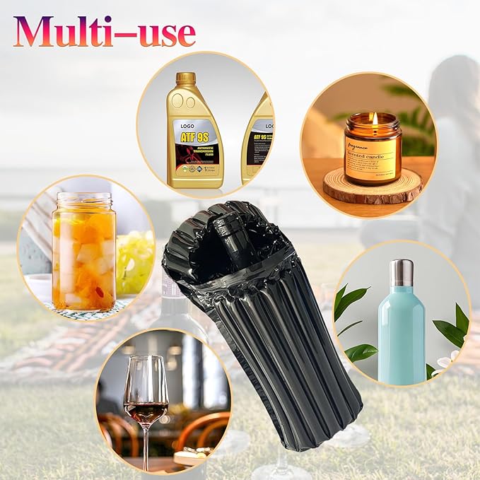 Wine Bottle Protector for Airline Travel,Black Wine Skins for Travel Reusable,8 Packs Inflatable Wine Bottle Travel Sleeve