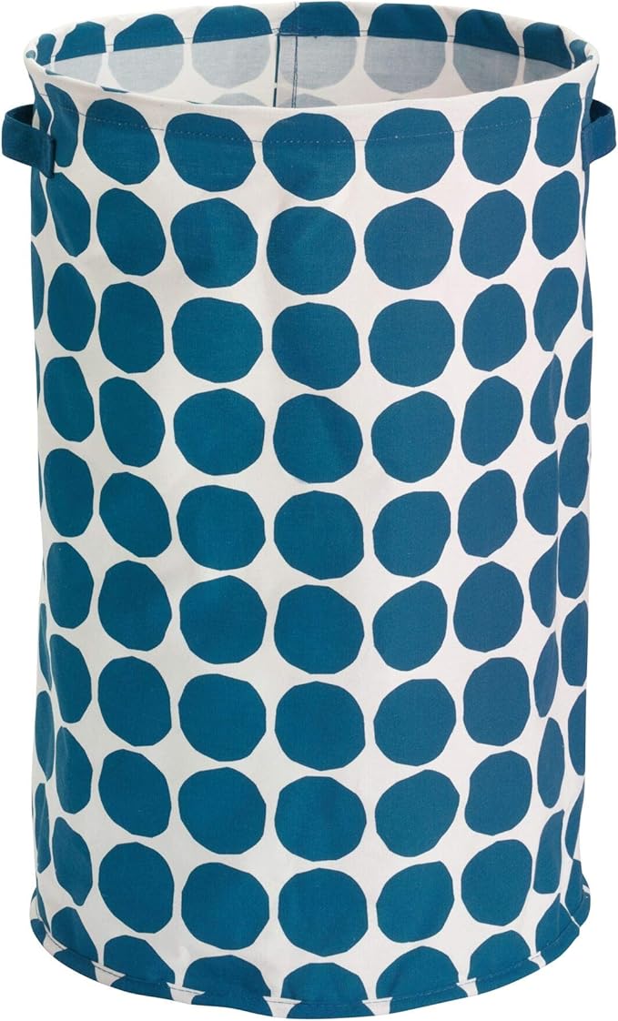 iDesign Dot Fabric Round Storage Bin, Basket Container Mini Hamper with Dual Side Handles for Closet, Bedroom, Laundry, Clothing, Toys, Nursery - Blue