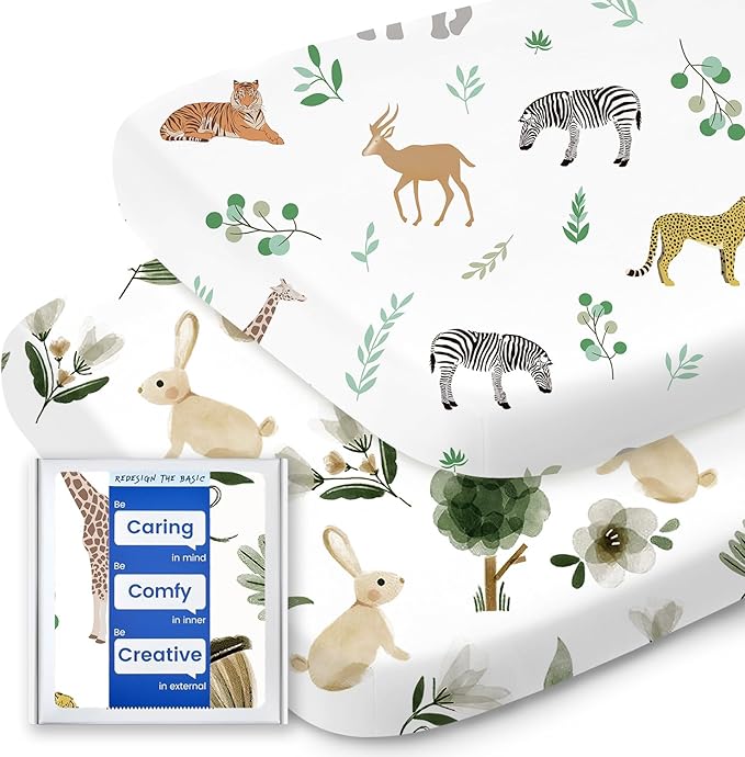 Bassinet Sheets for Baby Boy Girl, TotBasic Buttery Soft Universal Bassinet Fitted Sheet, Compatible with Halo, Mika Micky, Baby Delight, Dream On Me, Maxi COSI and More Bassinet Mattress(Safari)