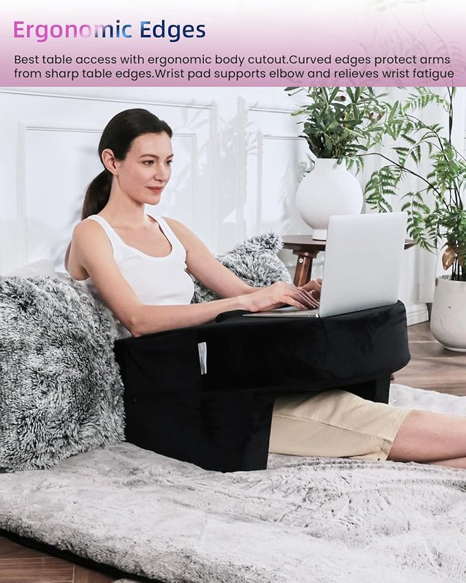 Weighted Idea Reading Pillow for Gaming, Meduim Gaming Pillow for Adult,Table Pillow with 2 Side Pockets for Gaming, Reading, Working Sitting in Bed Floor Sofa (Black)