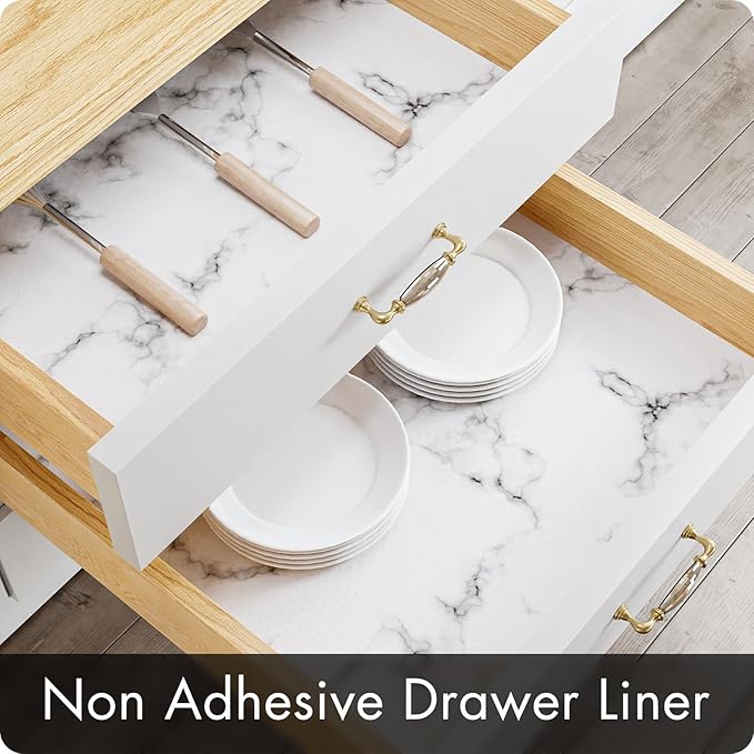 Shelf Drawer Liner for Kitchen Cabinets, Non Adhesive Drawer Liner for Kitchen, Waterproof Cabinet Liners with Modern Pattern, EVA Washable Shelf Paper for Refrigerator/Pantry/Dresser/Wire Shelving