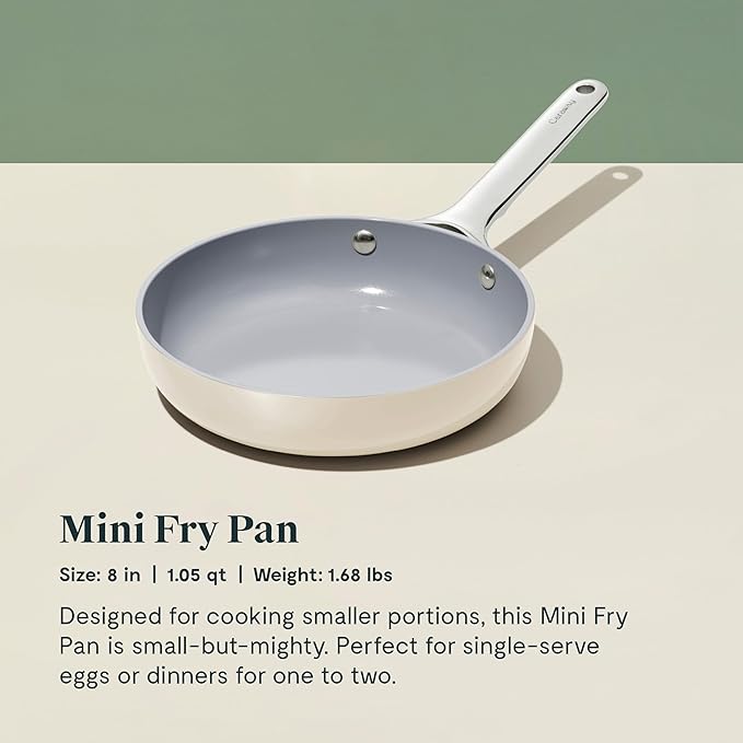 Caraway Mini Cookware Set - Non-Stick Ceramic Fry Pan (1.05 qt, 8") & Sauce Pan (1.75 qt) - Non Toxic, PTFE & PFOA Free - Oven Safe & Stovetop Agnostic (Gas, Electric & Induction) - Cream