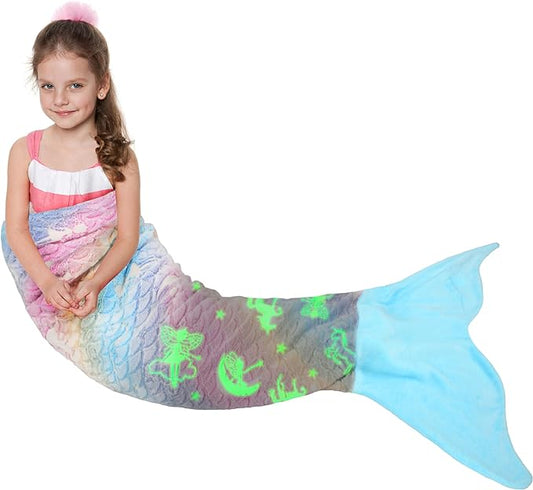 Catalonia Mermaid Tail Blanket for Girls, Glow in The Dark Mermaid Sleeping Bag for 3-14 yrs Kids, Birthday Gift for Daughter