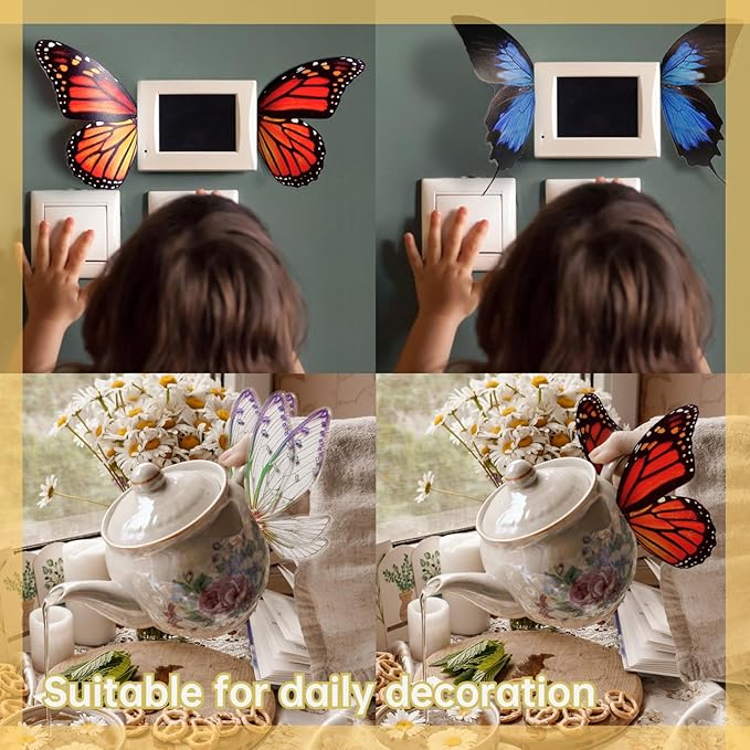 Wall Stickers Butterfly Wing Decorations Creative Wall Decal 3D Butterfly Sticker Decor for Computers Lamps Switches (Multicolor,3 PCS)