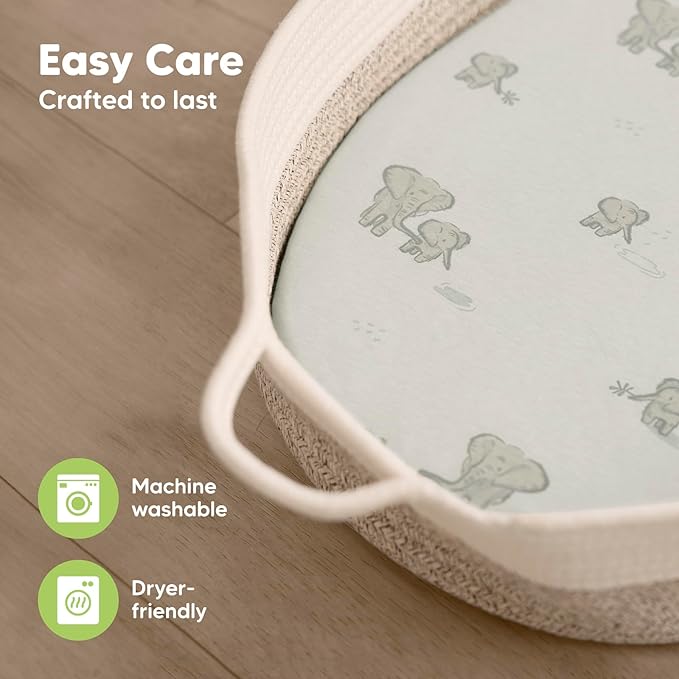 2-Pack Organic Bassinet Sheets for Girls, Boys-100% Cotton Bassinet Mattress Sheets Compatible with Halo Bassinest Swivel Sleeper,Graco,Baby Delight,Chicco,Unisex Fitted Bassinet Sheets (Nibble/Bruce)