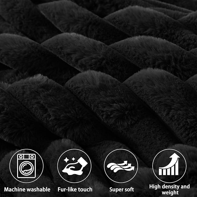 Faux Fur Headboard Pillow with 2 Pack Neck Roll Pillow Large Headboard Pillow Soft and Supportive with Removable Cover (Black, King)