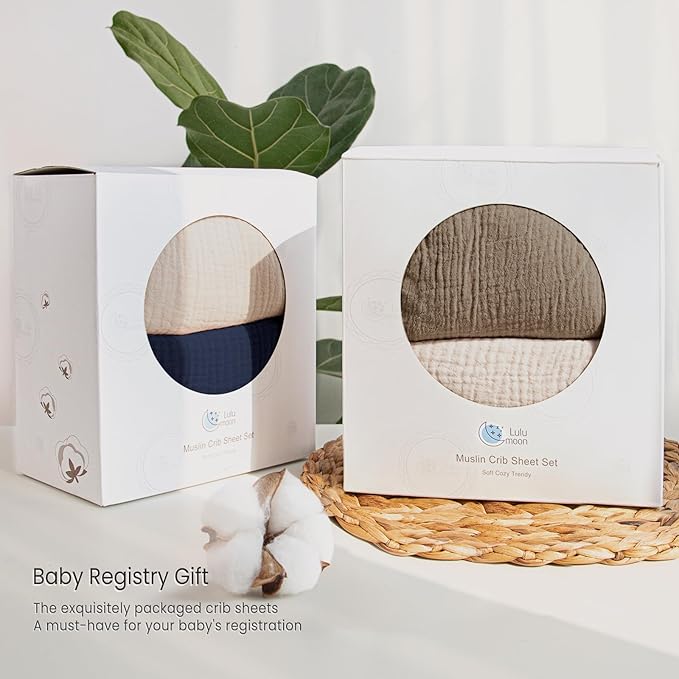 Baby Muslin Crib Sheets - Toddler Cotton Fitted Crib Sheets Neutral for Boys and Girls 2Pack