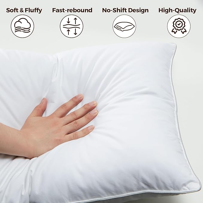 WOLKI Goose Feather Down Alternative Pillows King Size Set of 2, 100% Soft Cotton Shell Bed Pillow, Hotel Sleeping Pillow for Back, Stomach or Side Sleepers 20x36