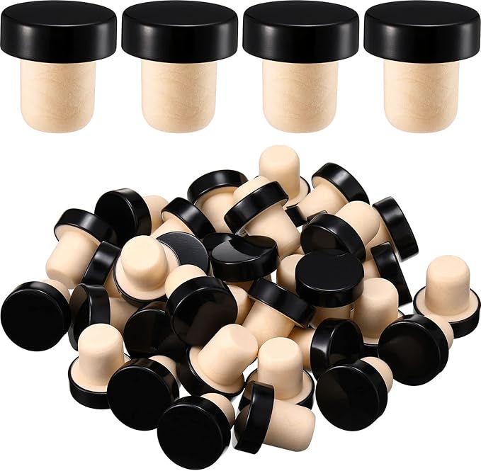 T-shaped Stopper Cork Wine Stopper Bottle Stoppers Reusable Wine Bottle Stopper Sealing Plug Bottle Cap for Wine Beer Bottles DIY Craft (Black,36 Pieces)