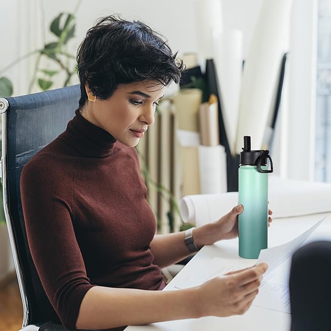 Volhoply 24oz Insulated Water Bottle With Straw Bulk 6 Pack,Metal Wide Mouth Water Bottles With Handle Lid Keep Cold,Reusable Double Wall Thermos,Powder Coated Sport Bottle For Holder(Mojito,6 Count)