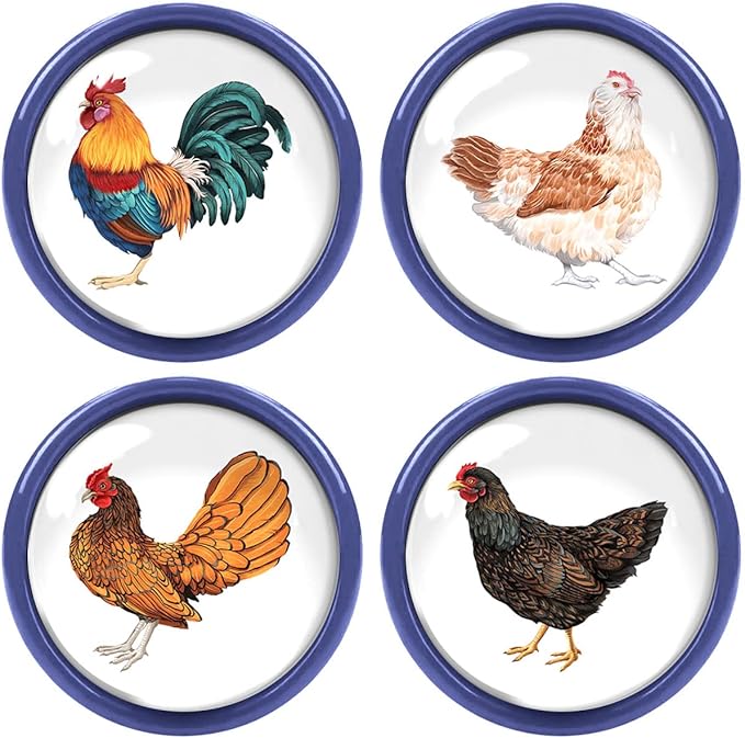 WIRESTER Set of 4 Ceramic Cork Decorative Wine Bottle Stoppers For Bar, Holiday, Party, Wedding - Chickens