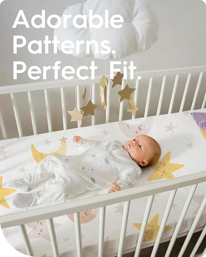 Space Crib Fitted Sheet, Super Stretchy Jersey Star Crib Sheets, Buttery Soft Boy Crib Mattress Sheets, Ultra Breathable Baby Bed Sheets 28x52x9 Extra Deep Pocket, 2 Pack