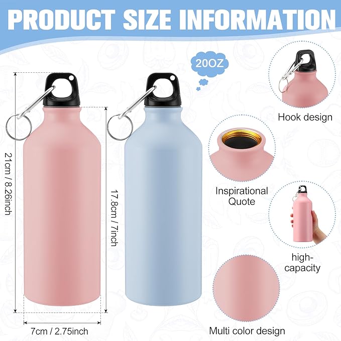 Domensi 24 Pcs 20oz Aluminum Water Bottles Bulk Reusable Water Bottles Lightweight Leak Proof Aluminum Sports Bottles with Twist Cap Buckle for Gym, Hiking, Cycling, Camping, Fishing