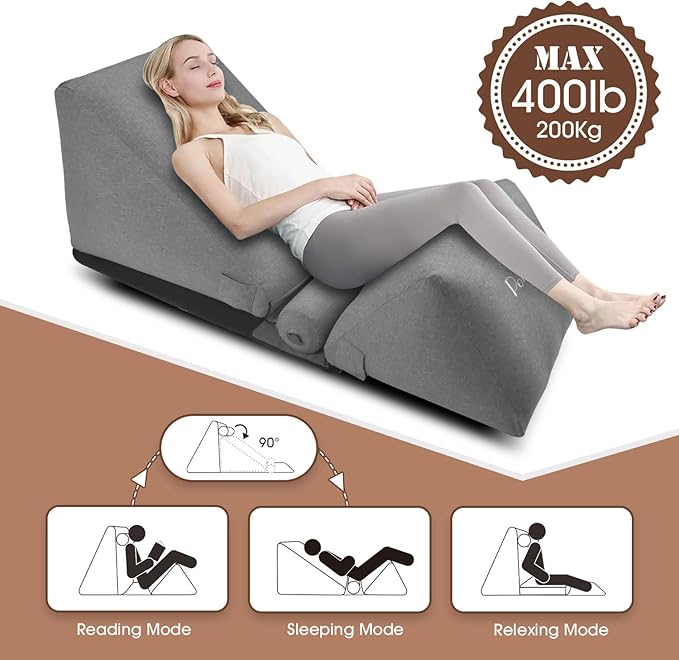 Inflatable Wedge Pillow Set for Indoor&Outdoor Lounge Chair 0-90ยฐ Infinite-Angle Adjustable Lying Game Pillow, Wedge Pillow for Back Pain Relief Portable Lawn Chair Outdoor Chair