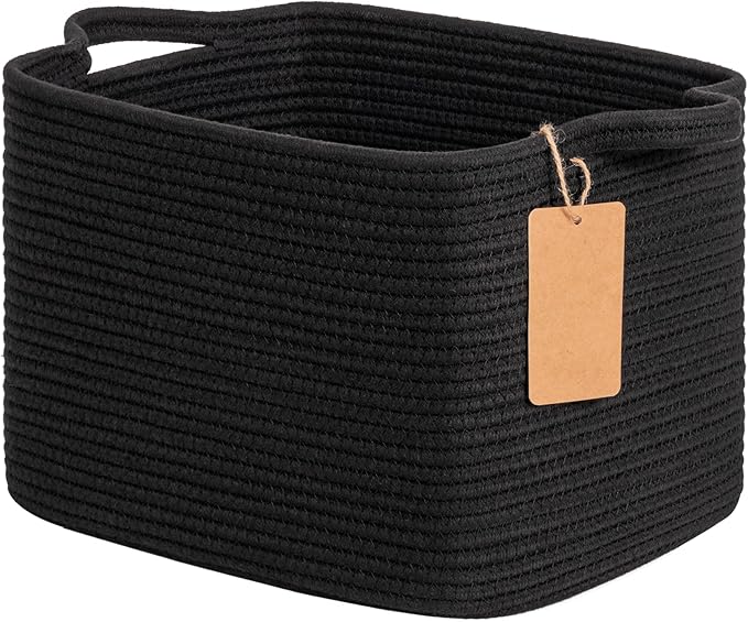 Goodpick Black Basket, Woven Baskets for Storage, Toy Baskets Storage Kids, Towel Basket with Handles, Storage Baskets for Shelves, Living Room, Bathroom, 13 x 10 x 9 Inches