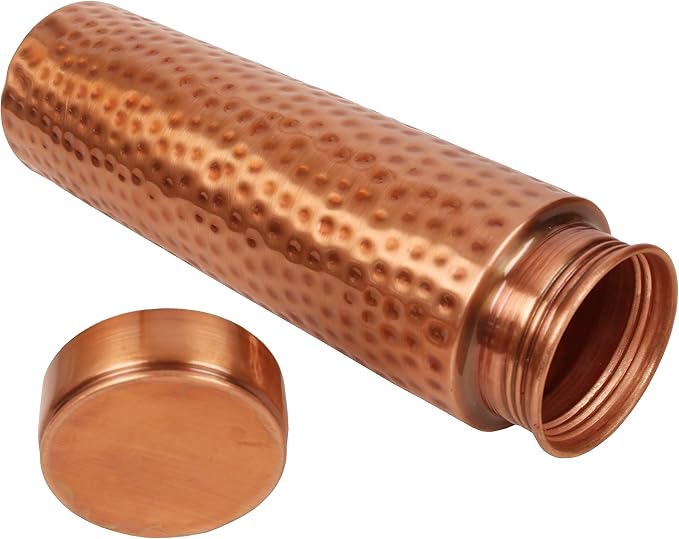 Pure Copper Water Bottle - Handcrafted - Ayurveda Health Benefits - 33 OZ - Leak proof - Easy to carry for Sports, Fitness, Yoga, School - Hammered Copper Matte Finish Vintage.