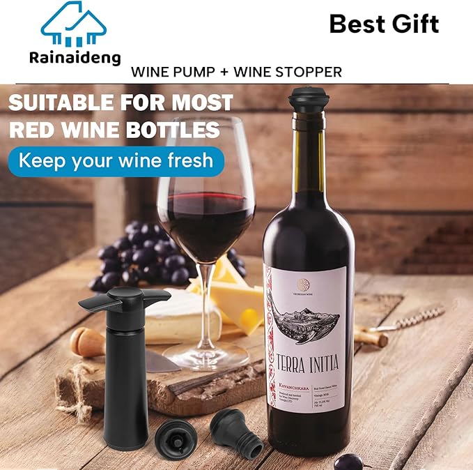 Wine Saver Pump with 6 Vacuum Stoppers,Wine Stopper, Wine Preserver, Wine Pump and Wine Vacuum Stopper are Black,Reusable Bottle Sealer Keeps Wine Fresh, Ideal Wine Accessories Gift