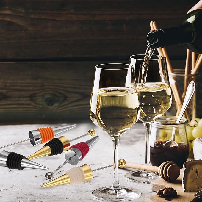 uxcell 10 Pcs Bead Wine Bottle Corks, Wine Stopper Cork, Wine Stopper, Reusable Wine Bottle Corks Sealing Plug Bottle for Beverage Holiday Party Bar,Silver/Gold