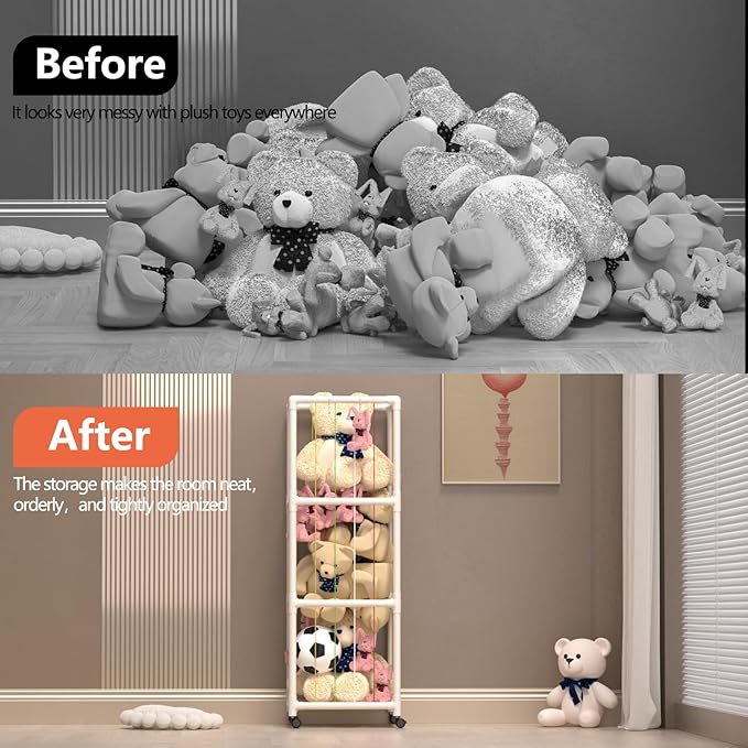 Stuffed Animal Storage, Extra Large Plush Toys Storage Holder, Stuffed Animal Zoo StorageTriple Decker with Pulleys Shelf with Elastic Band for Playroom Bedroom Nursery Birthday Gift