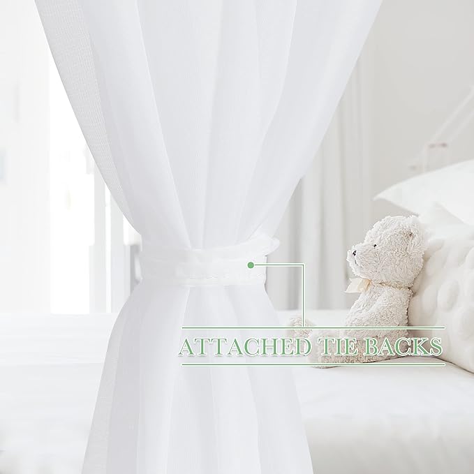 KGORGE Canopy Bed Sheer Curtains for Queen/King/Twin/Full Size, 8 Panels for Girls Boys Adults Bed, Home Bedroom Decor (White, 45 inch Width X 84 inch Length)