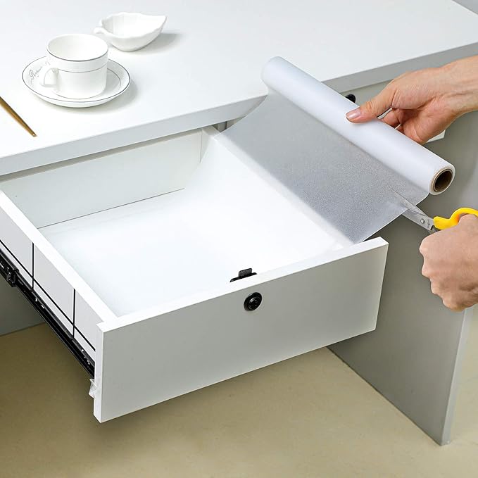 Shelf Liner Silicone Shelf Liners for Kitchen Cabinets Non-adhesive Non-Slip Waterproof Cabinet Liner Drawer Liner Refrigerator Liners 17.5 Inch x 20 FT (Translucent-White)