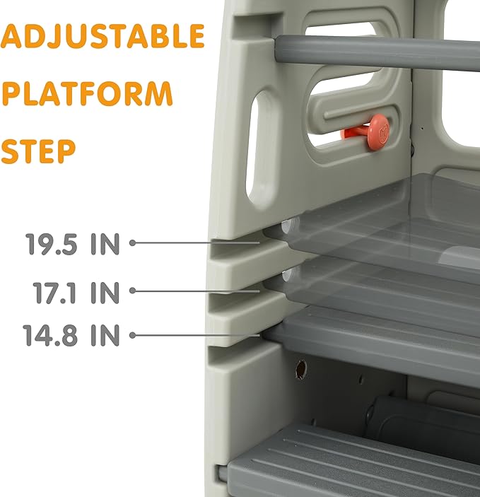 SDADI Multifunctional Toddler Tower with Double Safety Rails - Adjustable & Non-Slip for Kitchen and Bathroom Use - Montessori Step Stool for Kids, Dark Gray and Light Gray