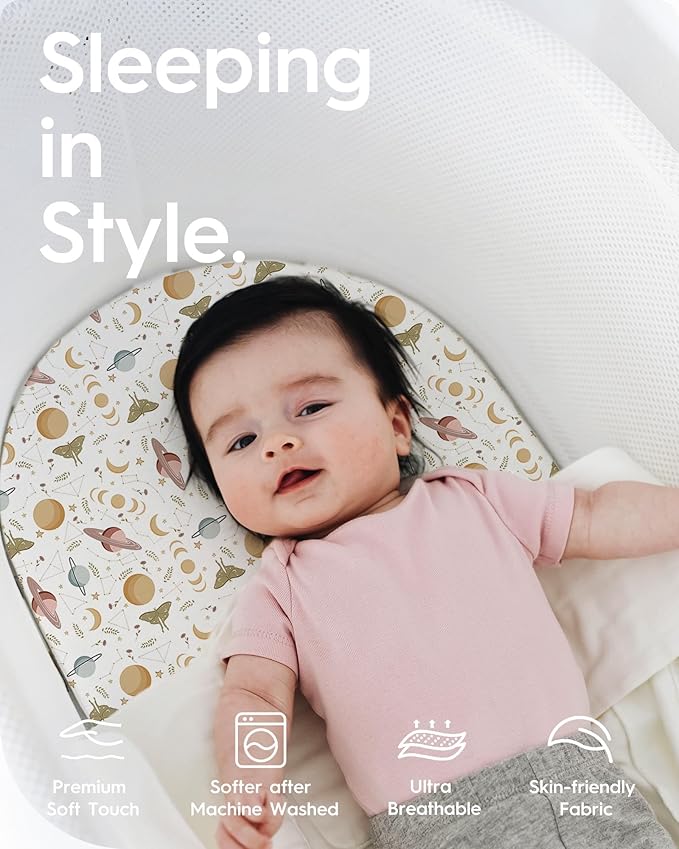 Bassinet Sheets for Baby Boy Girl, TotBasic Buttery Soft Universal Bassinet Fitted Sheet, Compatible with Halo, Mika Micky, Baby Delight, Dream On Me, Maxi COSI & More Bassinet Mattress