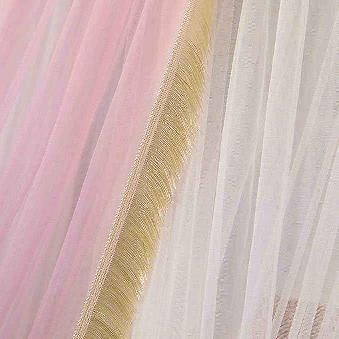 Canopy Frame for Bed with Mesh Netting - Queen Size Bed Canopy Steel Frame with Bed Curtains,Classic Flat Top Mesh Net Bedroom Decor(Stainless Steel Pipes and Accessories Included) (Pink Blue)