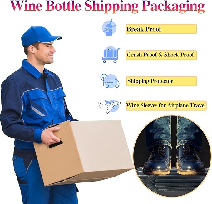 Wine Travel Protector Black Inflatable Wine Shipping Sleeves 40 Packs Reusable Bottle Protector for Luggage with Inflator Pump