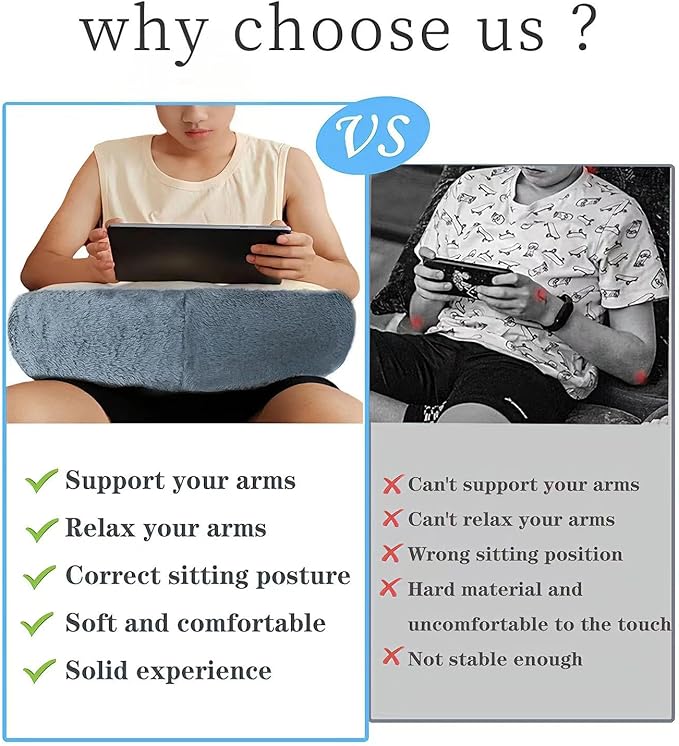 Reading Pillow Lap Pillow for Reading Gaming Pillow for Arms Crochet Pillow Provides Wrist & Elbow Support Suitable for Reading Gaming Working While Sitting on The Bed Floor or Sofa (Grey)