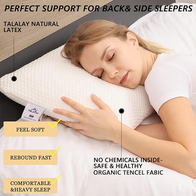 Talatex Talalay 100% Natural Premium Latex Pillow, Helps Relieve Pressure, No Memory Foam Chemicals, Perfect Package Best Gift with Removable Tencel Cover (Medium Firm, King(32.5"ร15.7"ร5.9"))
