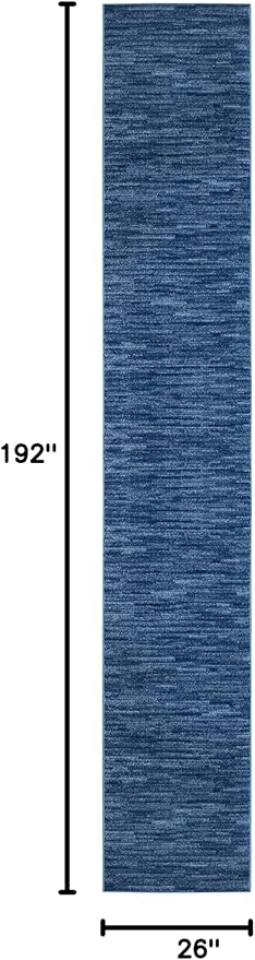 Nourison Essentials Indoor/Outdoor Navy Blue 2'2" x 16 Area Rug, Easy Cleaning, Non Shedding, Bed Room, Living Room, Dining Room, Backyard, Deck, Patio (2x16)