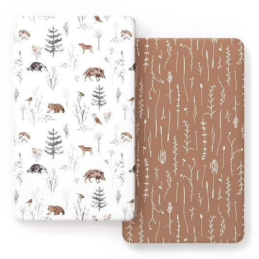GRSSDER Stretch Ultra Soft Jersey Knit Fitted Crib Sheets Set 2 Pack,Fit All Standard Crib Mattress Pads Safe and Snug, Stylish Pattren of Jungle Animals