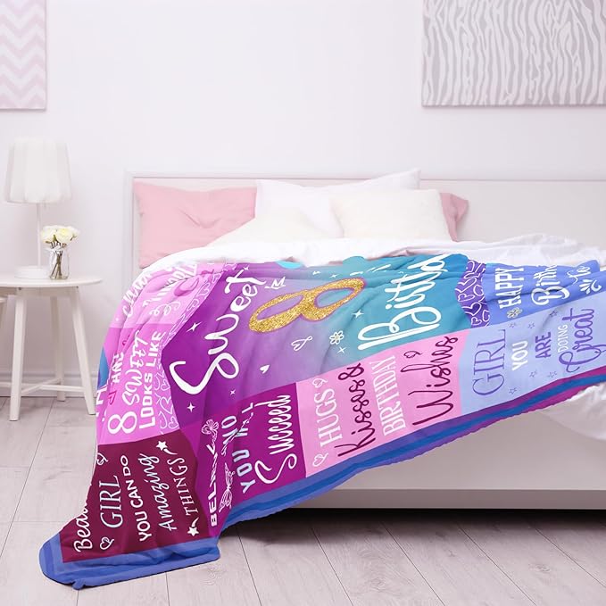 8 Year Old Girl Birthday Gifts Blanket, 8 Year Old Girl Gifts, Birthday Gifts for 8 Year Old Girls, 8th Birthday Decorations for Girls, Eight Year Old Girl Birthday Gifts 60"X50"