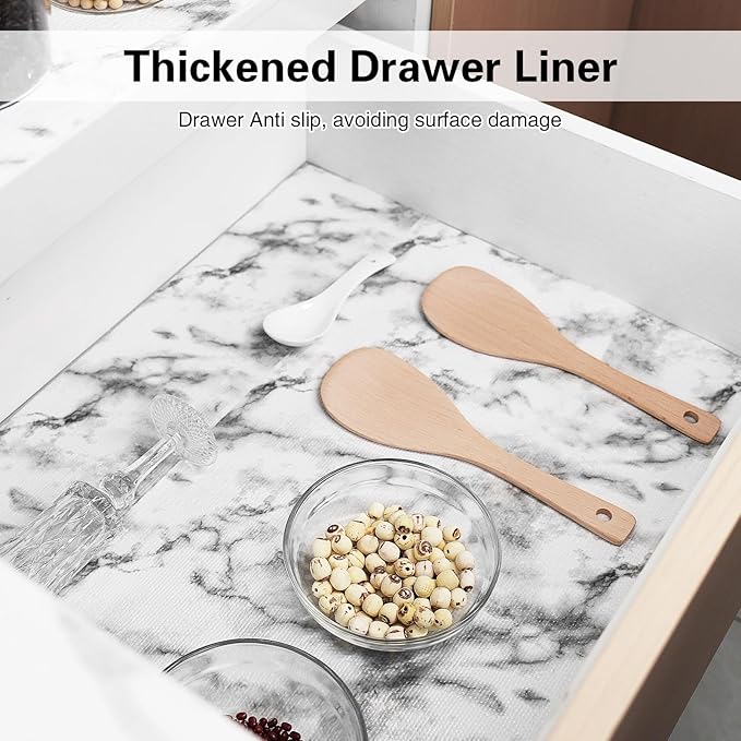 Shelf and Drawer Liner for Kitchen Cabinet-24 in x 30 FT Non-Adhesive Cabinet Liners for Shelves Non-Slip Waterproof Kitchen Drawer Liners Contact Paper Shelf Paper with Knife and Tape Measure