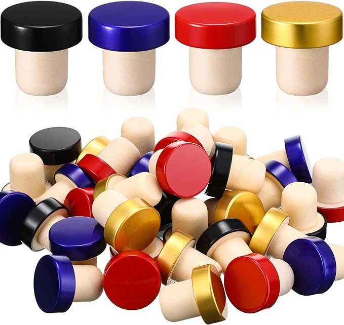 T-shaped Stopper Cork Wine Stopper Bottle Stoppers Reusable Wine Bottle Stopper Sealing Plug Bottle Cap for Wine Beer Bottles DIY Craft (Red, Blue, Black, Gold, 36)