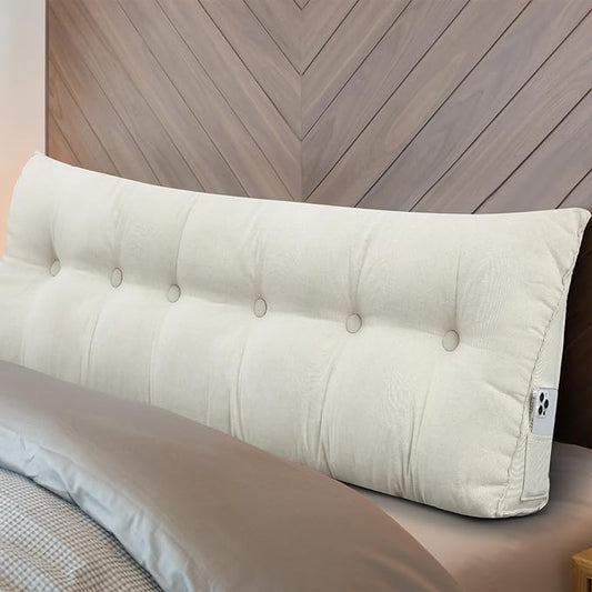 Wenqik Wedge Pillow Triangular Dorm Headboard Bed Rest Reading Backrest Back Support Long Bolster Pillow with Removable Cover for Dorm Room Supplies(Beige,King (79 x 20 x 8 Inch))
