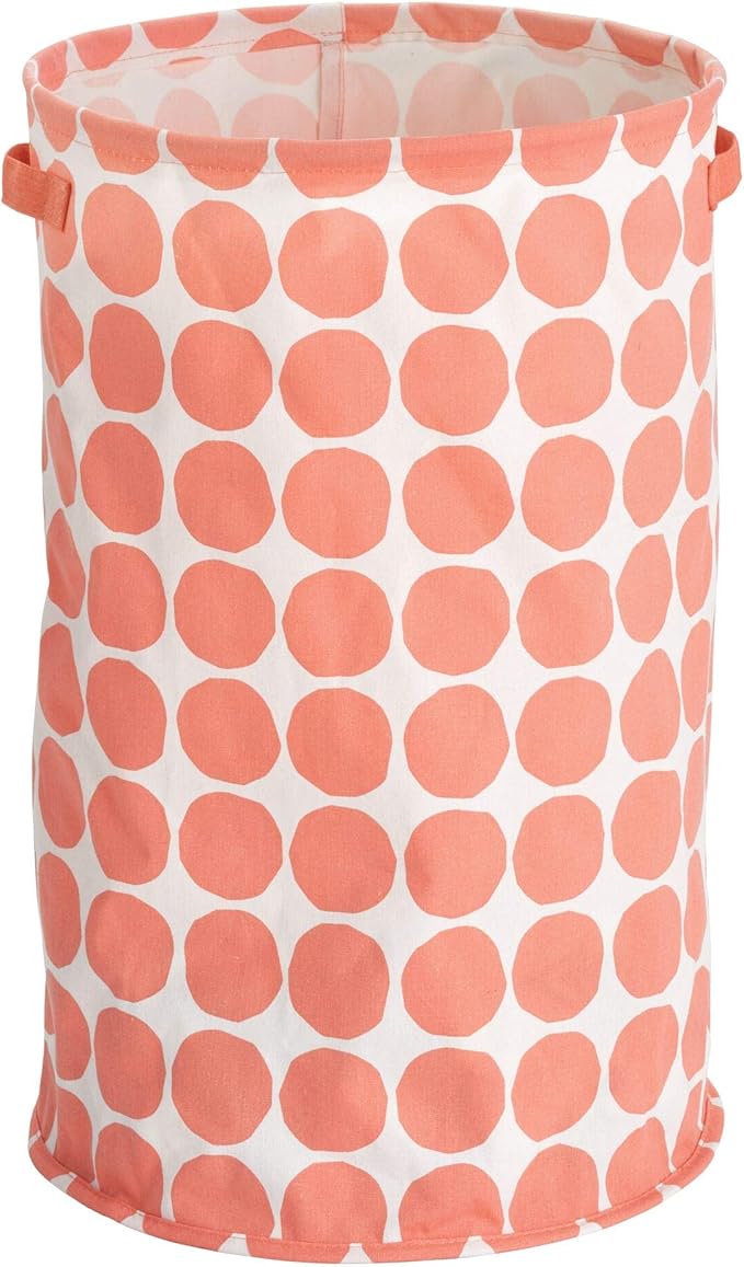 iDesign Dot Fabric Round Storage Bin, Basket Container Mini Hamper with Dual Side Handles for Closet, Bedroom, Laundry, Clothing, Toys, Nursery - Coral