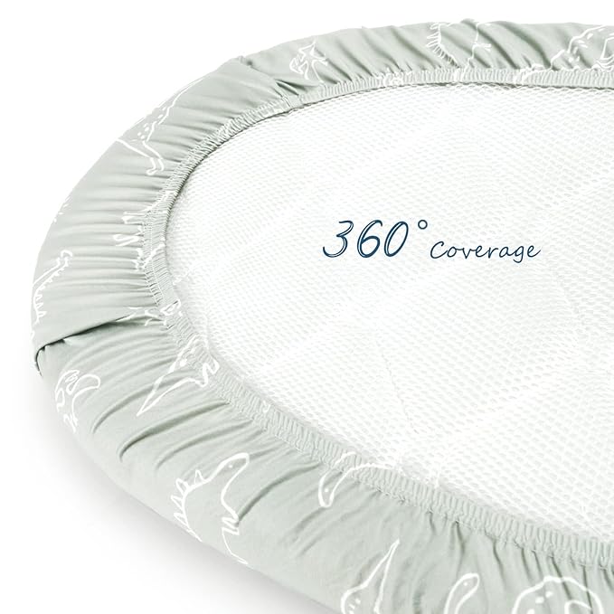 Stretch Ultra Soft Fitted Bassinet Sheet Set 2 Pack, Universal Fit for Bassinets Baby Cradle Moses Basket Oval Rectangle Mattress Safe and Snug, Dinosaur