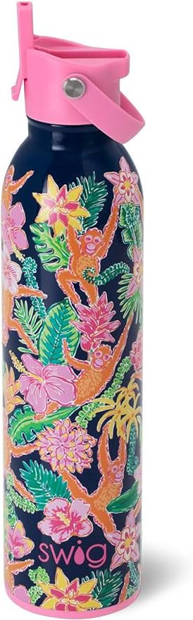 Swig Life 26oz Insulated Water Bottle with Straw & Flip + Sip Handle | Leak Proof, Dishwasher Safe, Cup Holder Friendly, Stainless Steel Water Bottle (Jungle Gym)