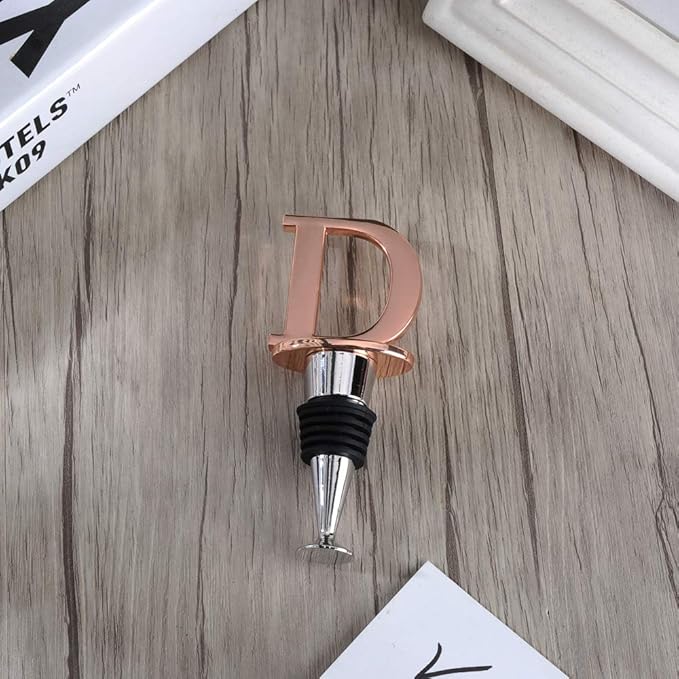 Wine and Beverage Bottle Stopper With Rose Gold Finish-Perfect Presents/Gift Idea for Valentines Day, Mothers Day, Fathers Day, Thanksgiving Day,D-Initial (Letter D)