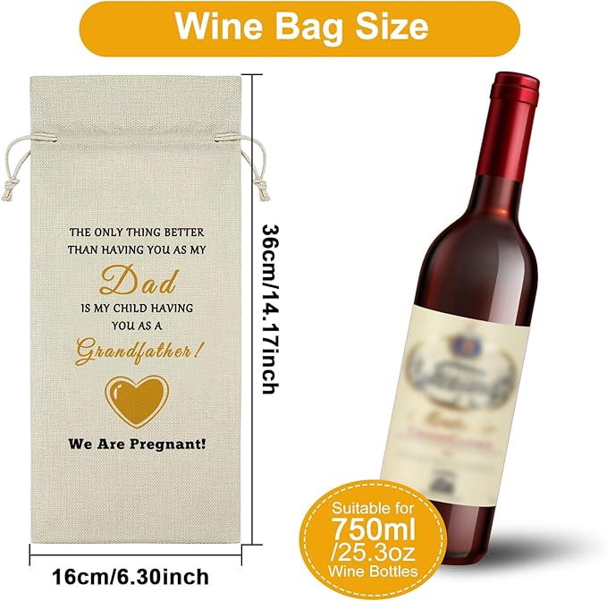 New Grandfather Father's Day Gift Wine Bag Grandpa to Be Gifts Pregnancy Announcement Gifts for Grandpa Wine Accessories Gifts for Wine Lovers Promoted to Grandpa Gifts Wine Bottle Decoration Bag