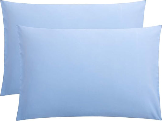 Toddler Pillowcase Set of 2 PC 600 TC 100% Egyptian Cotton Toodler 14x20 Inch Small Travel Pillow Case Envelope Closer Decorative Soft Cozy Travel Kids Nursery Preschool Pillow Cases, Light Blue Solid