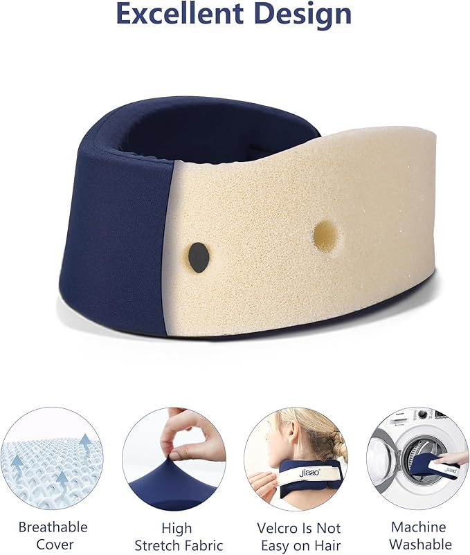 Neck Brace for Pain Relief - Washable Cervical Collar for Neck Pain and Support, Soft Cervicorrect, Suitable for Traveling, Working, Sleeping and Using Phone (Dark Blue, 2.76 inch Height)
