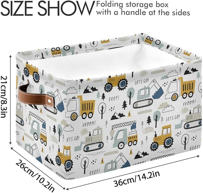 Excavator Truck Toy Storage Basket Fabric Kitchen Baskets Cars Boys Toys Open Home Storage Bins Boxes Foldable Organizer Bag for Baby Cloth Book Shelf Closet Baskets 16×12×8 Inches