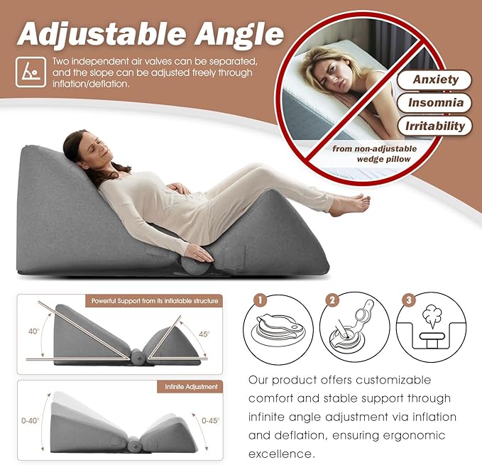 Inflatable Wedge Pillow Set for Indoor&Outdoor Lounge Chair 0-90ยฐ Infinite-Angle Adjustable Lying Game Pillow, Wedge Pillow for Back Pain Relief Portable Lawn Chair Outdoor Chair