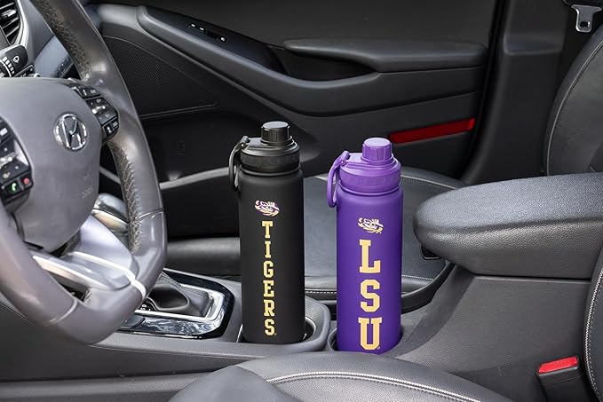 LSU Tigers Water Bottle - Purple Double Walled Stainless Steel 24 oz Keeps Drinks Cold or Hot