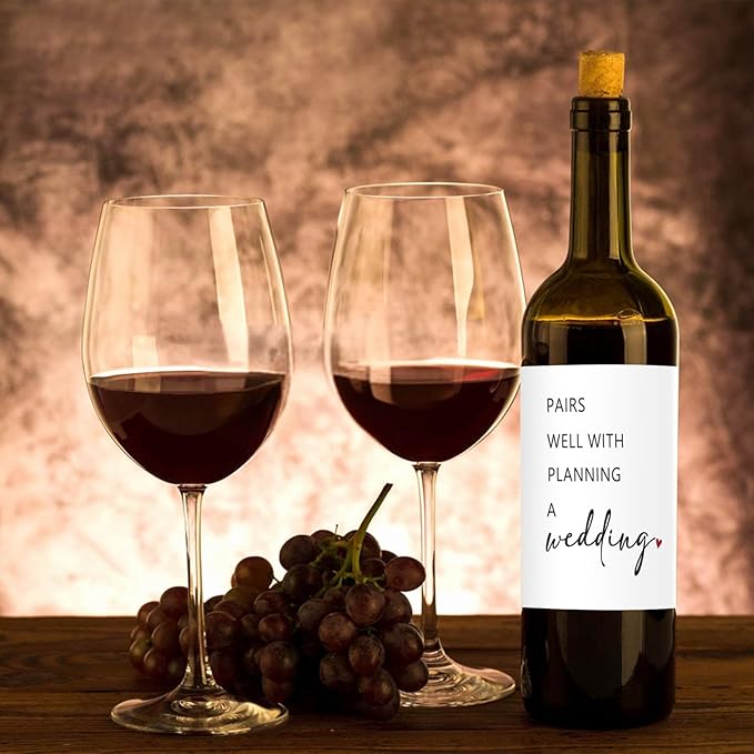 24 Pcs Funny Engagement Wine Label Pairs Well With Planning a Wedding Wine Bottle Stickers Engagement Gift Wine Bottle Labels Engagement Gift for Couples Newly Her Him