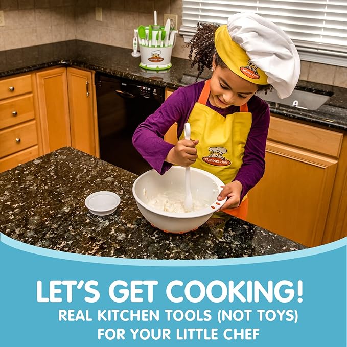 Curious Chef 11-Piece Yellow and Orange Chef's Kit for Kids, includes Real Cooking and Baking Tools, Dishwasher Safe and Made with BPA-Free Plastic
