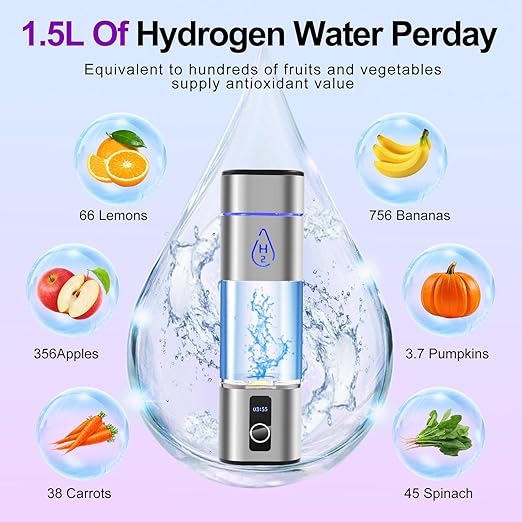 6000PPB Hydrogen Water Bottle, 3-in-1 Multifunctional, 2 Modes Rechargeable Portable Hydrogen Water Bottle Generator, LED Display, Water Ionizer Machine with SPE PEM for Office, Drinking,Gifting